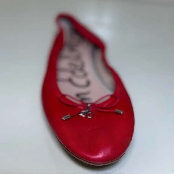 Sam Edelman Women's Felicia Flat Size 7.5 Red Leather Ballet Shoe Bow Charm - Picture 6 of 10